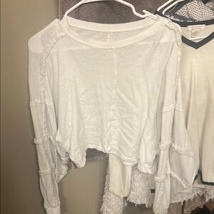 White Ruffled Long Sleeve Crop Blouse